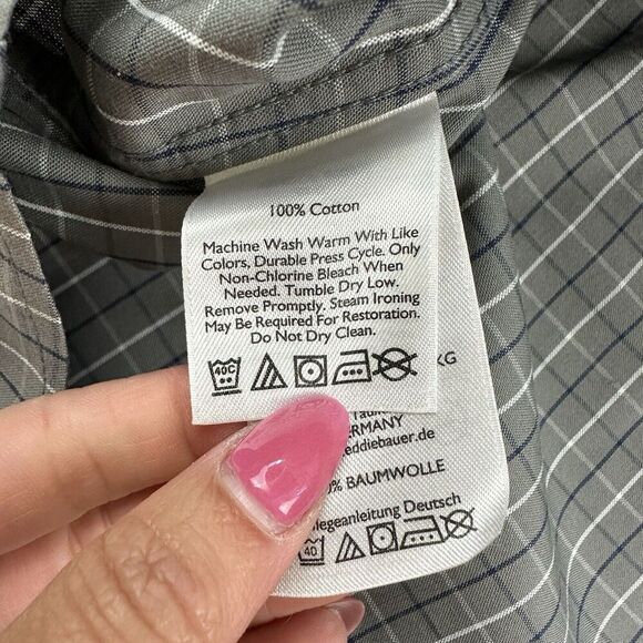 Eddie Bauer Wrinkle Resistant Relaxed Fit Gray Striped Button Up Shirt Size XL - Picture 9 of 9